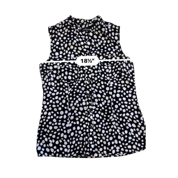 Notations Medium Sleeveless Tunic Top Black White Pattern Mandarin Neck Pocket - Picture 7 of 11